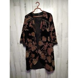 Miss Me Women's Medium Velvet Cardigan Kimono Open Front Black Brown